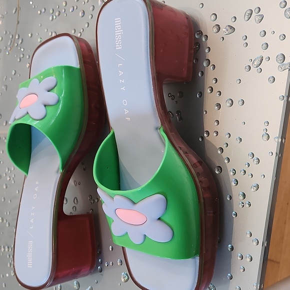 Melissa Lazy Oaf Green and Blue Floral Mules - Picture 2 of 4
